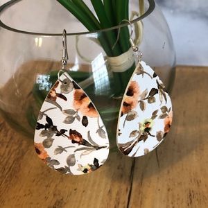 Faux Leather Yellow Floral Teardrop Earrings